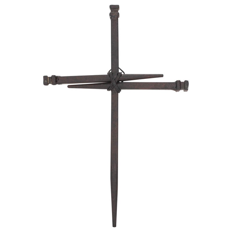 Dicksons Small Three Driven Nails Brown Rust Look 8.5 Metal Wall Cross - Image 1