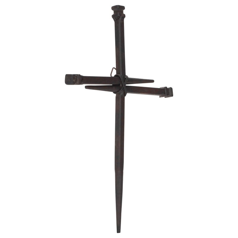 Dicksons Small Three Driven Nails Brown Rust Look 8.5 Metal Wall Cross - Image 3
