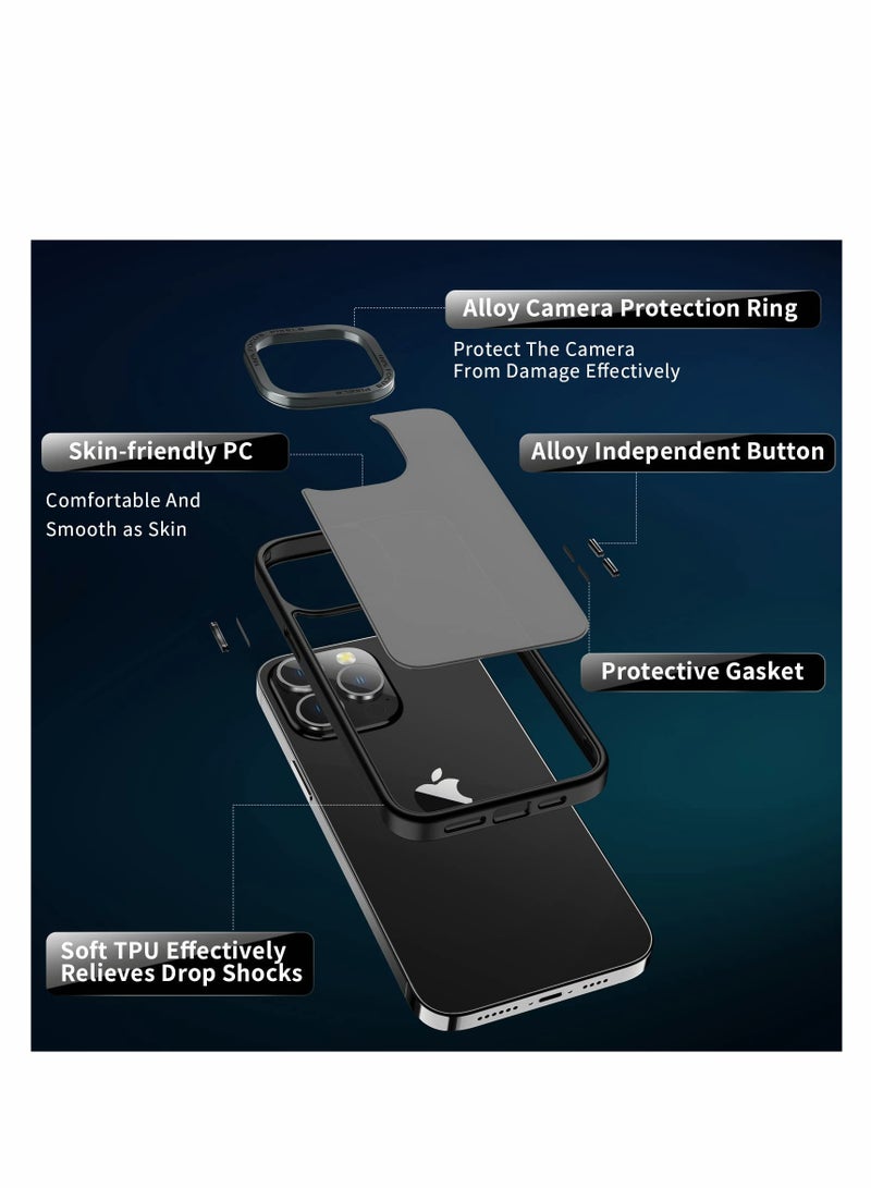 SYOSI Designed for iPhone 14 Pro Max Case, Military Grade Drop Protection, Translucent Matte Skin-friendly PC Back, Advanced Metal Camera Protection Ring, Anti-Scratch Anti-Fingerprint Black, 6.7 Inch - Image 2