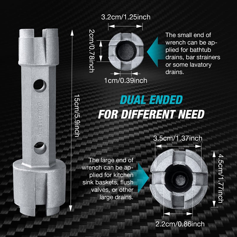 DURATECH Tub Drain Remover Wrench, Dual Ended Aluminum Alloy Wrench for Bath and Shower Drains - Image 3