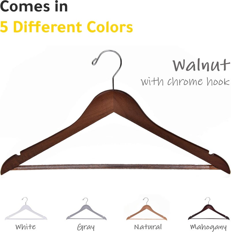 Quality Hangers Wooden - Slightly Curved Hanger 10 Pack Sets - Solid Wood Coat with Stylish Chrome Hooks - Heavy-Duty Clothes, Jacket, Shirt, Pants, Suit (Walnut/Retro, 10) - Image 4