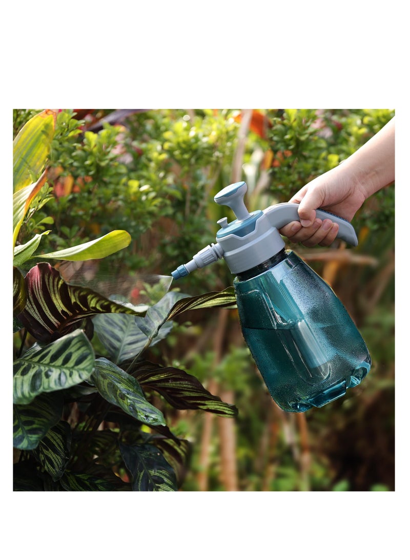 Pump Spray Bottle Plastic Blue 2L, Fine Mist Plant Mister Spray Bottle for House Plants, Handheld Garden Pump Sprayer, Modern Watering Can Outdoor with 360° Adjustable Nozzle for Garden Flowers