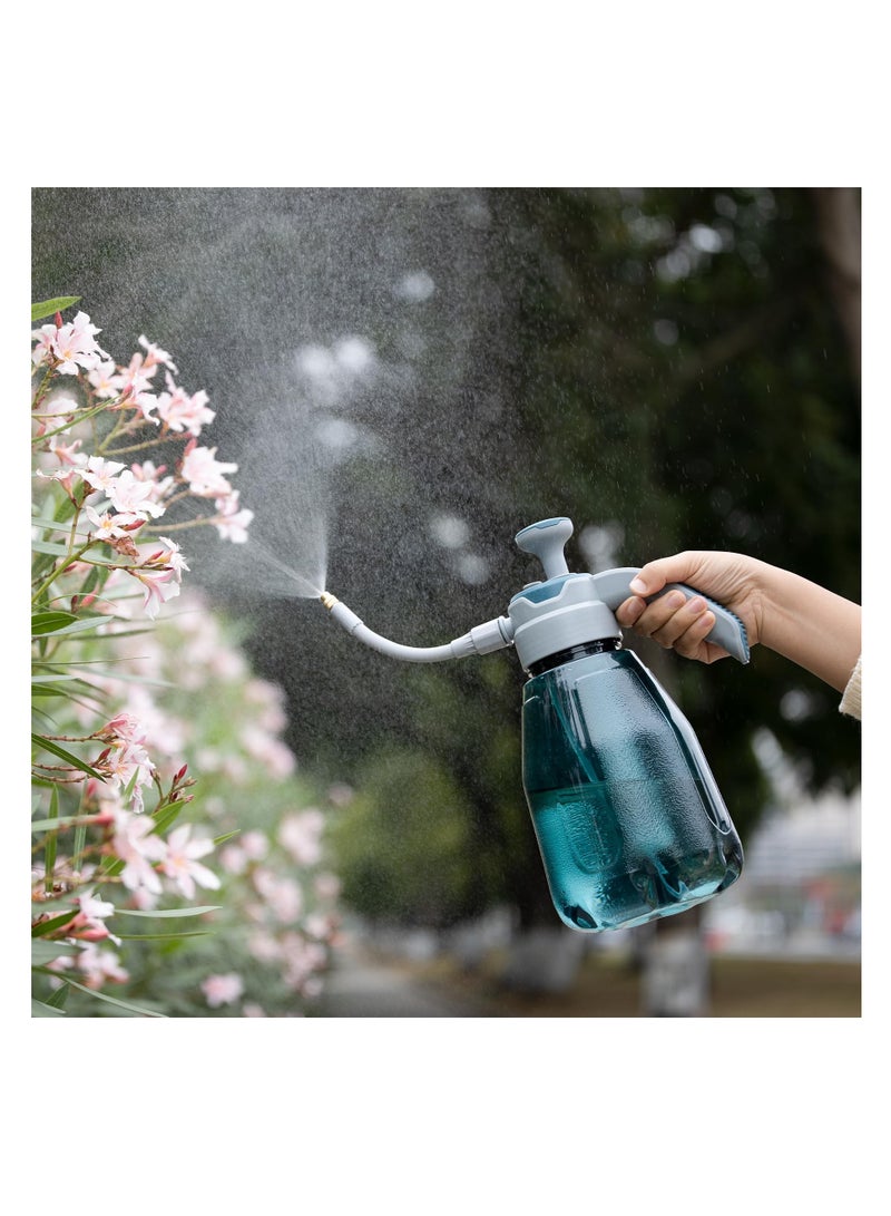 Pump Spray Bottle Plastic Blue 2L, Fine Mist Plant Mister Spray Bottle for House Plants, Handheld Garden Pump Sprayer, Modern Watering Can Outdoor with 360° Adjustable Nozzle for Garden Flowers
