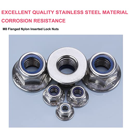 cSeao 20pcs M8 x 1.25mm Flanged Nylon Inserted Lock Nuts 304 Stainless Steel A2-70/18-8, DIN6926 - Image 2