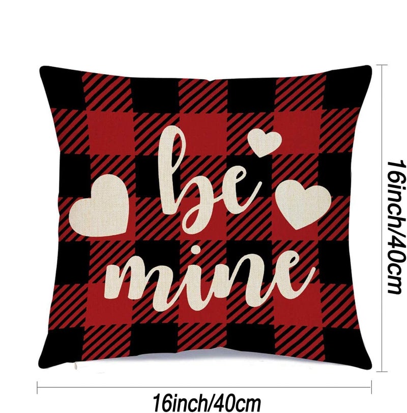 Hlonon Valentines Day Pillow Covers 16x16 Inch Set of 4 Buffalo Plaid Farmhouse Decoration and Heart Love Throw Pillow Covers for Home Outdoor Indoor Decor - Image 3