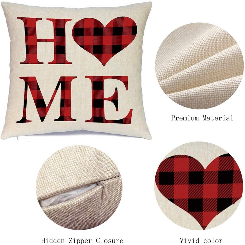 Hlonon Valentines Day Pillow Covers 16x16 Inch Set of 4 Buffalo Plaid Farmhouse Decoration and Heart Love Throw Pillow Covers for Home Outdoor Indoor Decor - Image 2