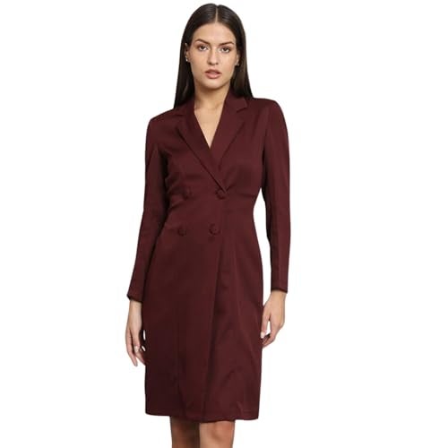 Powersutra Blazer Dress for Women | Double Breasted Dress | Office Wear for Women | Knee Length Dress for Women | Dress with Pockets Maroon - Image 1