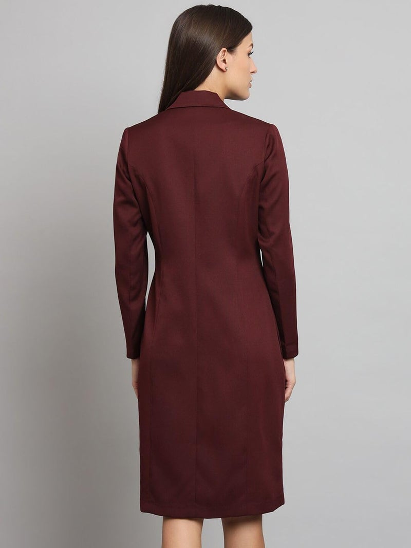 Powersutra Blazer Dress for Women | Double Breasted Dress | Office Wear for Women | Knee Length Dress for Women | Dress with Pockets Maroon - Image 2