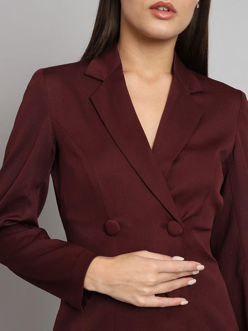 Powersutra Blazer Dress for Women | Double Breasted Dress | Office Wear for Women | Knee Length Dress for Women | Dress with Pockets Maroon - Image 4