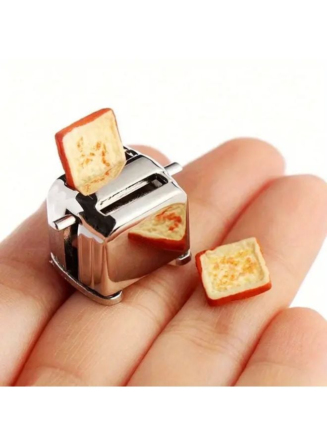 1 12 Scale Mini Bread Machine Metal Toaster Dollhouse Kitchen Appliance - Image 2