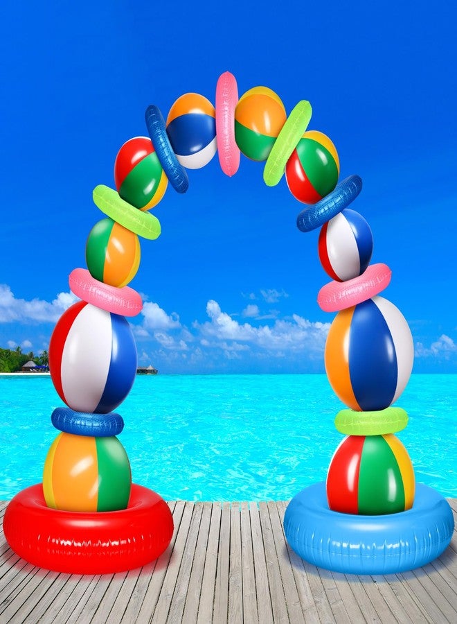 Lunmon 21 Pcs Summer Beach Party Arch Kit Include 4 Large 24 Inch Inflatable Beach Ball, 6 Rainbow 16 Inch Pool Ball and 11 Inflatable Pool Swim Ring for Summer Party Decoration(Fresh, Multicolor) - Image 1