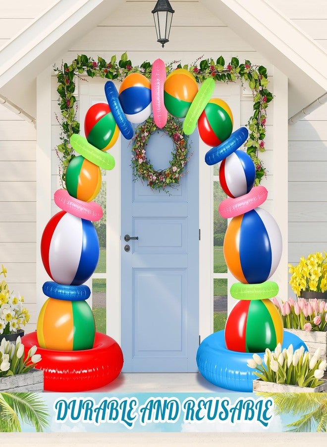 Lunmon 21 Pcs Summer Beach Party Arch Kit Include 4 Large 24 Inch Inflatable Beach Ball, 6 Rainbow 16 Inch Pool Ball and 11 Inflatable Pool Swim Ring for Summer Party Decoration(Fresh, Multicolor) - Image 5