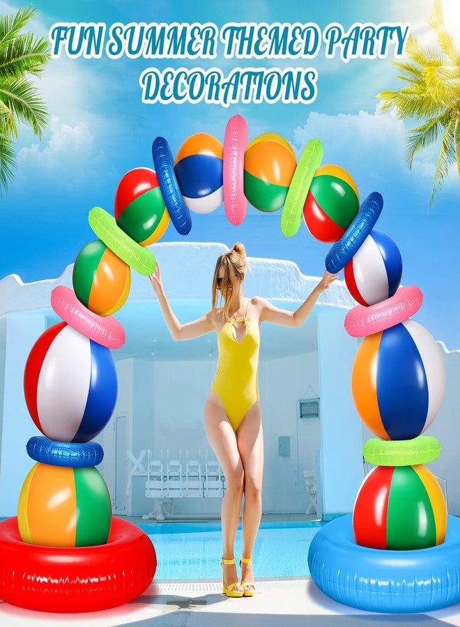Lunmon 21 Pcs Summer Beach Party Arch Kit Include 4 Large 24 Inch Inflatable Beach Ball, 6 Rainbow 16 Inch Pool Ball and 11 Inflatable Pool Swim Ring for Summer Party Decoration(Fresh, Multicolor) - Image 4