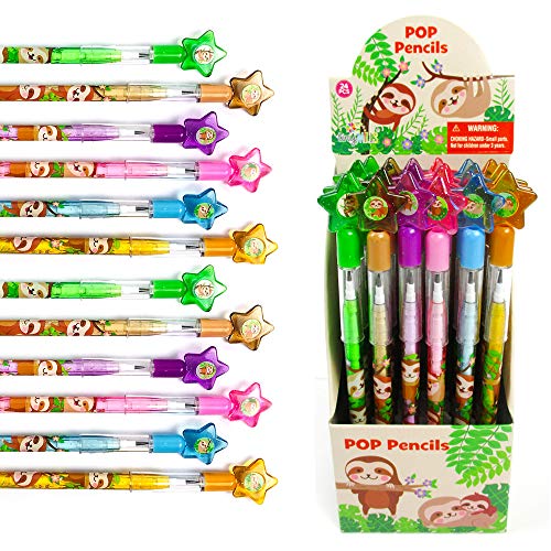 TINYMILLS 24 Pcs Sloth Multi Point Stackable Push Pencil Assortment with Eraser for Sloth Birthday Party Favor Prize Carnival Goodie Bag Stuffers Classroom Rewards - Image 1