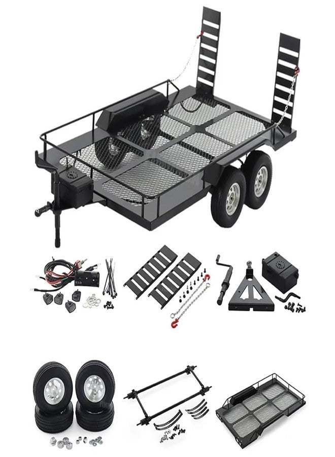 VNUHV Metal Dual Axle Scale Trailer Kit for 1/10 RC Crawler Truck Axial SCX10 TRX4 TRX6 Redcat GEN8 RGT 86100 SMT Tamiya CC01 - Image 1