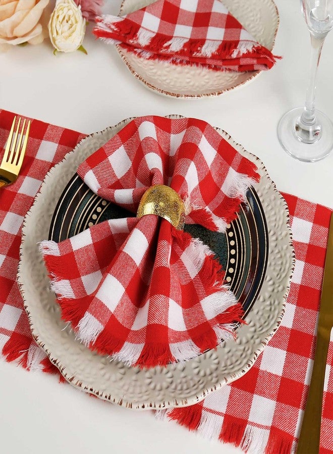 Wonlex Buffalo Check Dinner Cloth Napkins, 18 x 18 Inches Cotton Plaid Napkins Cloth Soft, Comfortable, Washable Table Napkins Ideal for Everyday Use, Hotels, Events(Red-White) - Image 2