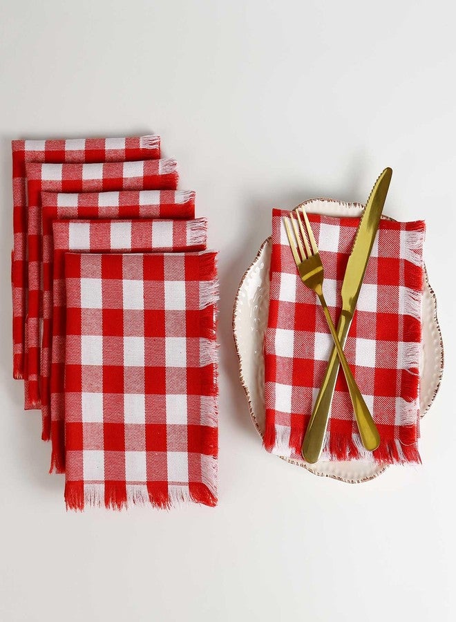 Wonlex Buffalo Check Dinner Cloth Napkins, 18 x 18 Inches Cotton Plaid Napkins Cloth Soft, Comfortable, Washable Table Napkins Ideal for Everyday Use, Hotels, Events(Red-White) - Image 1