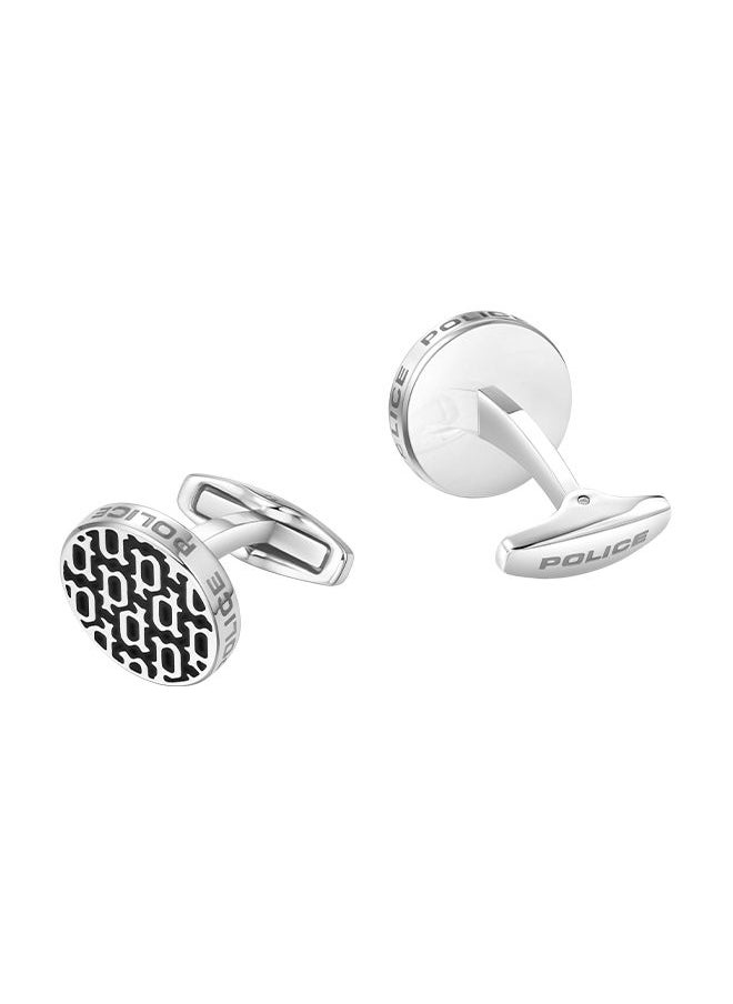 POLICE - Hero Stainless Steel Gents Cufflinks With Black P Logo MonogramPEAGC0022701 - Image 1