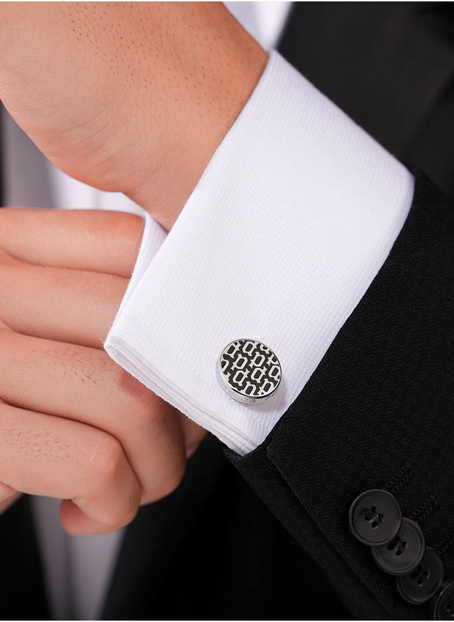 POLICE - Hero Stainless Steel Gents Cufflinks With Black P Logo MonogramPEAGC0022701 - Image 1