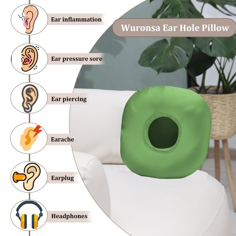 Wuronsa Ear Piercing Pillow for Side Sleepers with Ear Hole, Donut Pillow for Ear with Silky Pillowcase for CNH and Ear Pain Inflammation Pressure Sores Piercing, Ear Guard Pillow (Light Green) - Image 5