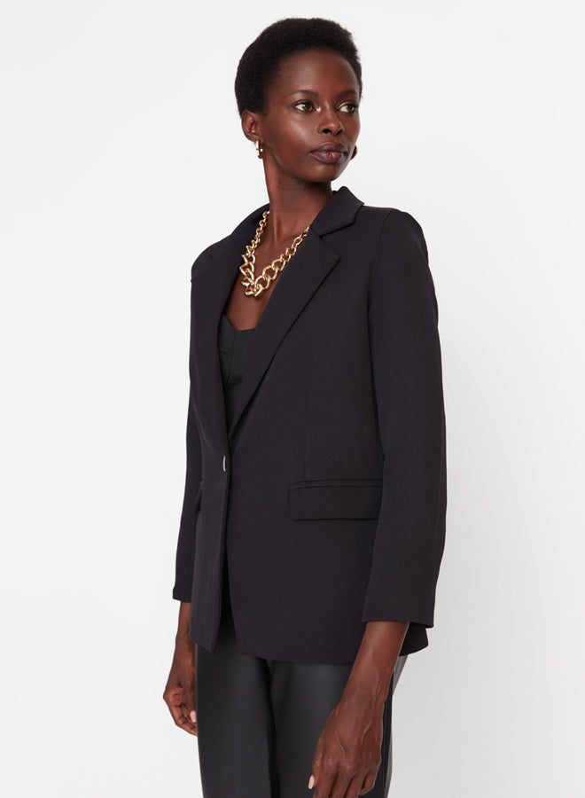 trendyol Black Woven Lined Double Breasted Closure Blazer Jacket - Image 3