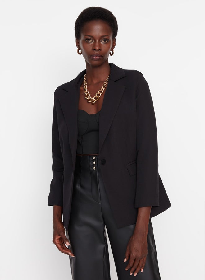 trendyol Black Woven Lined Double Breasted Closure Blazer Jacket - Image 2