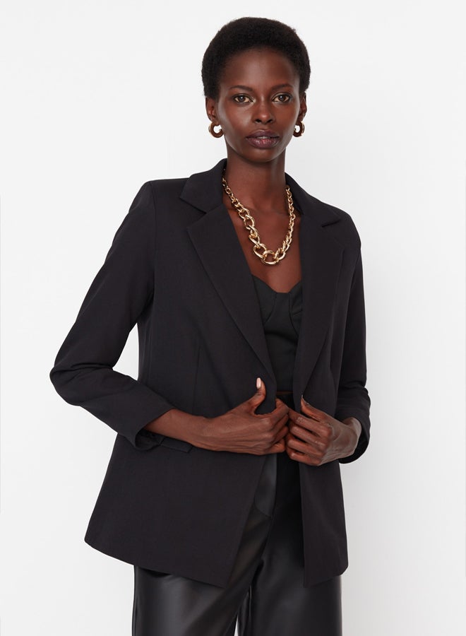 trendyol Black Woven Lined Double Breasted Closure Blazer Jacket - Image 1