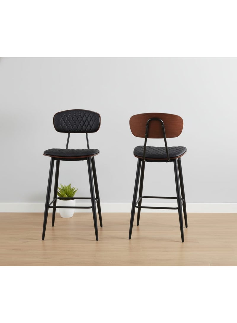 NZONE STORE Leather Bar Chair Modern Design Bar Chair with Luxurious Padded Seat, Metal Frame and Wooden Back - Image 2