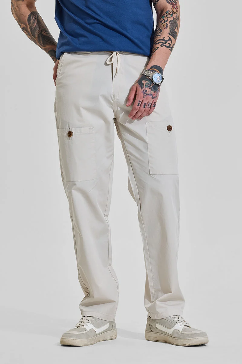 SNITCH بنطلون كارجو بيج فاتح بخصر متوسط وقصة مريحة