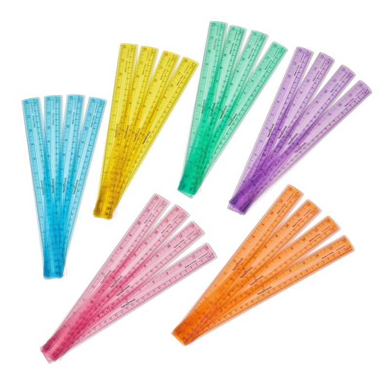 hand2mind 12 inch Multicolored Transparent Semiflexible SafeT Plastic Rulers Rainbow Plastic Rulers Safety Ruler for Measurement Safety Kids School Supplies Straight Rulers Pack of 24 - Image 2