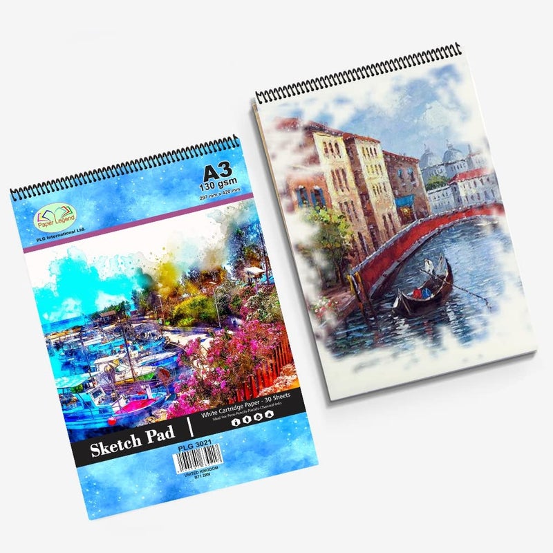 PLG EXPORTS (Set of 2) A3 Sketch Pad Spiral Bound 30 Sheets Sketch book 130 GSM White Cartridge Paper Drawing Book for Drawing Sketching Painting Acid-Free Art Paper for Kids Adults Artists Students & Professionals - Image 3