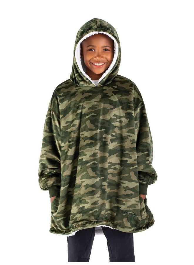 Bare Home Bare Home Sherpa Fleece Wearable Blanket - Oversized Wearable Blanket Hoodie - Kids Size - Warm & Cozy - Soft Blanket - Comfortable Blanket Sweatshirt with Dual-Sided Pockets (Kids, Camo - Green) - Image 1