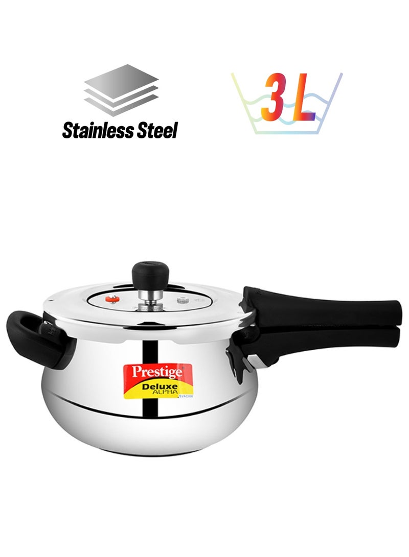 Prestige Deluxe Alpha Svachh Stainless Steel Spillage Control Pressure Cooker Silver 3Liters - Image 1