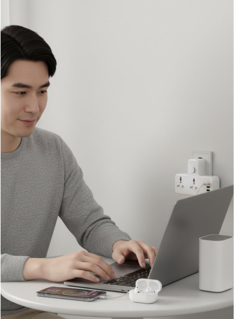 بيجانت مقبس تمديد طاقة 3 في 1 مع شحن سريع USB-C PD بقوة 20 واط، منفذي تيار متردد + منفذي USB-A + منفذ USB-C واحد، ضوء ليلي يعمل باللمس، محول متعدد المقابس صغير الحجم - Image 5
