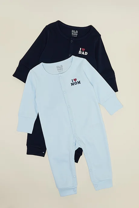 R&B 2 Pack Print Detail Sleepsuits