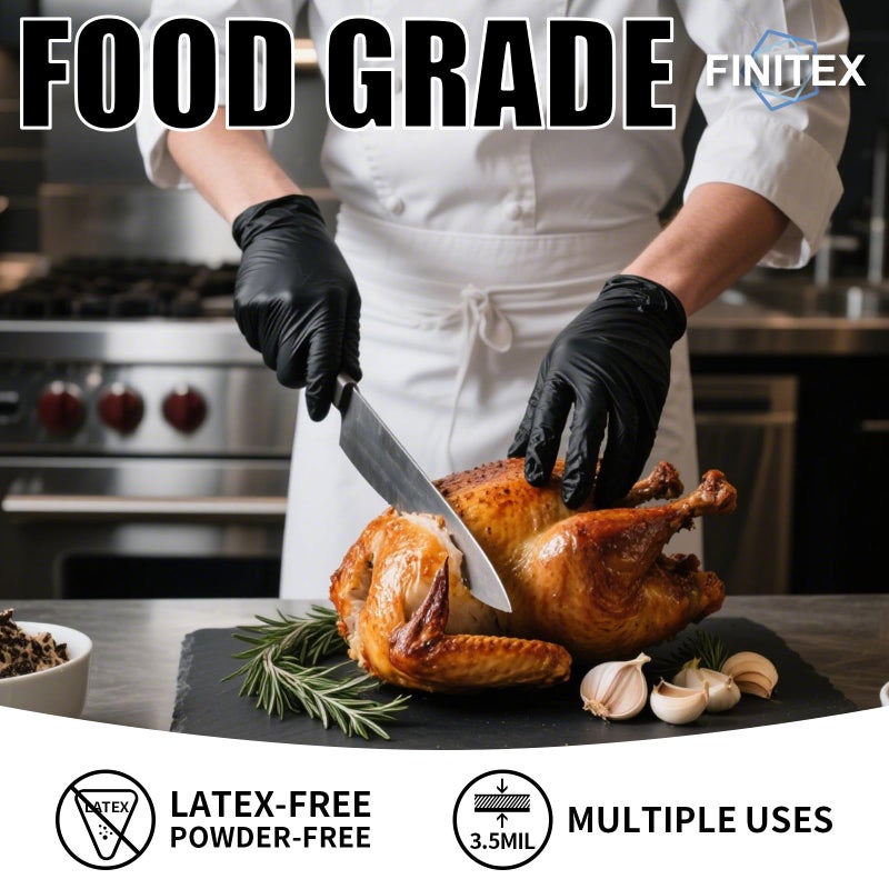 FINITEX - Black Nitrile Disposable Gloves, Exam Gloves, Powder-free, Latex-free, 3mil, 1000PCS (Large) - Image 2