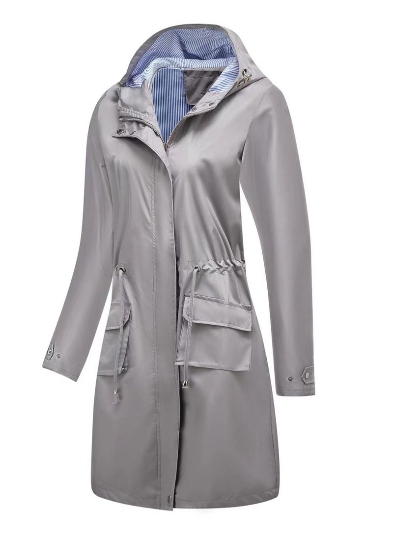 Loquat Autumn Winter Women's Hooded Windbreaker Casual Long Coat  - Image 2