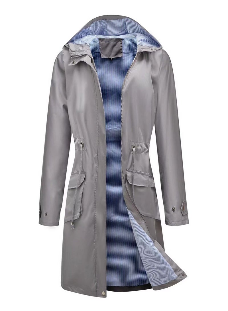 Loquat Autumn Winter Women's Hooded Windbreaker Casual Long Coat  - Image 1