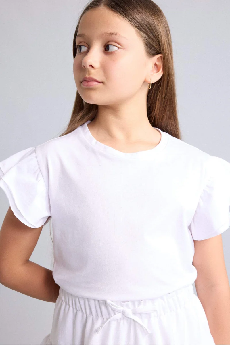 ديفاكتو Girl Regular Fit Cotton Crew Neck Short Sleeve T-Shirt