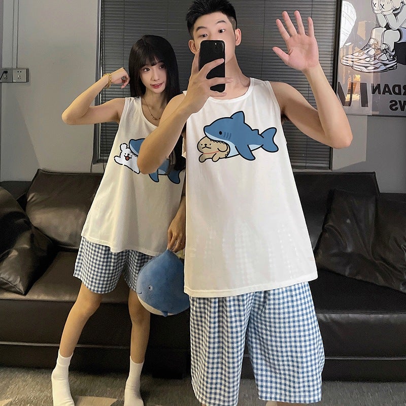 Cotton Couple Vest & Shorts Set - Women M-XL, Men L-XXL - Image 2