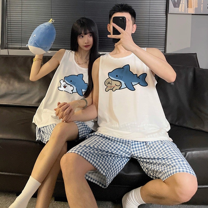Cotton Couple Vest & Shorts Set - Women M-XL, Men L-XXL - Image 4
