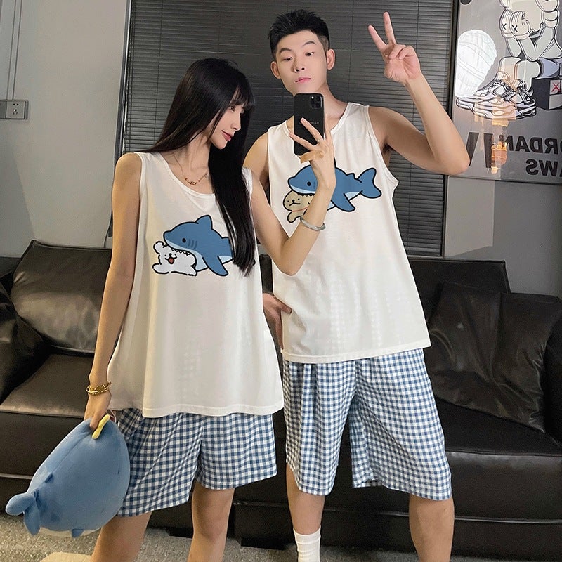 Cotton Couple Vest & Shorts Set - Women M-XL, Men L-XXL - Image 3