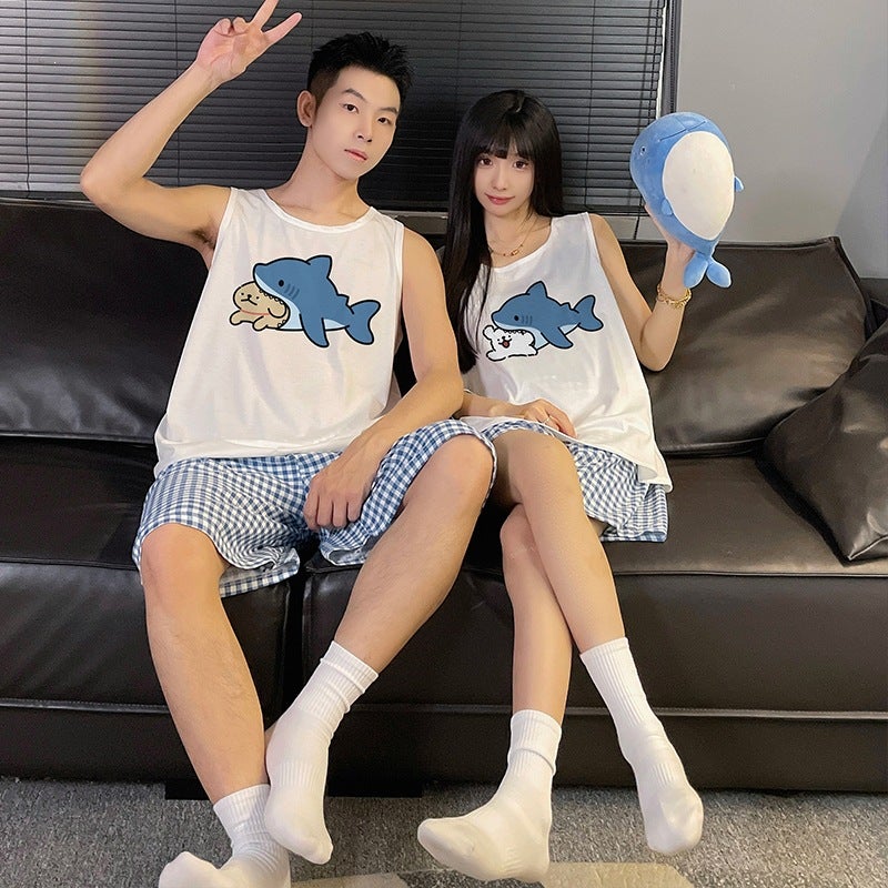 Cotton Couple Vest & Shorts Set - Women M-XL, Men L-XXL - Image 5