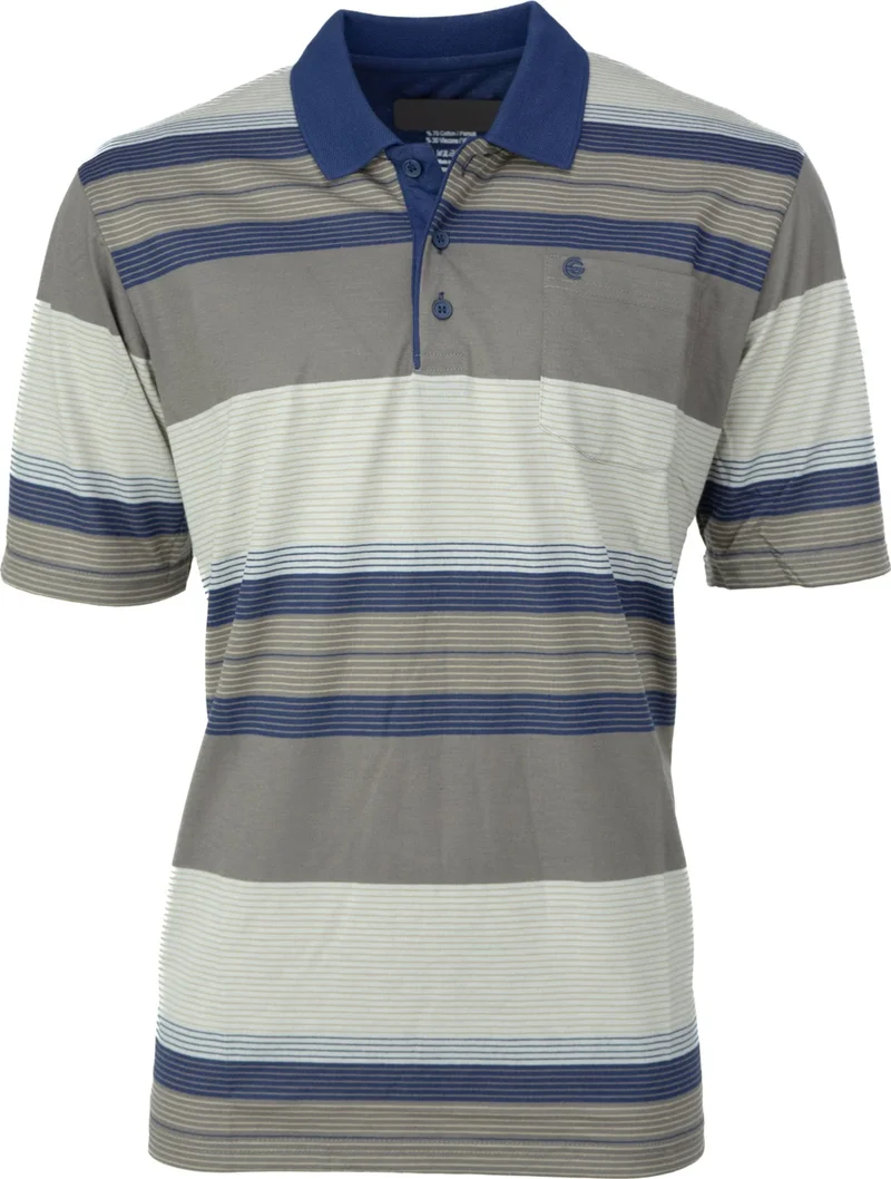 اوبلاند Men's Cotton Ring Fabric T-Shirt Polo Collar Pocket Short Sleeve Stylish Stripe Patterned Full Pattern
