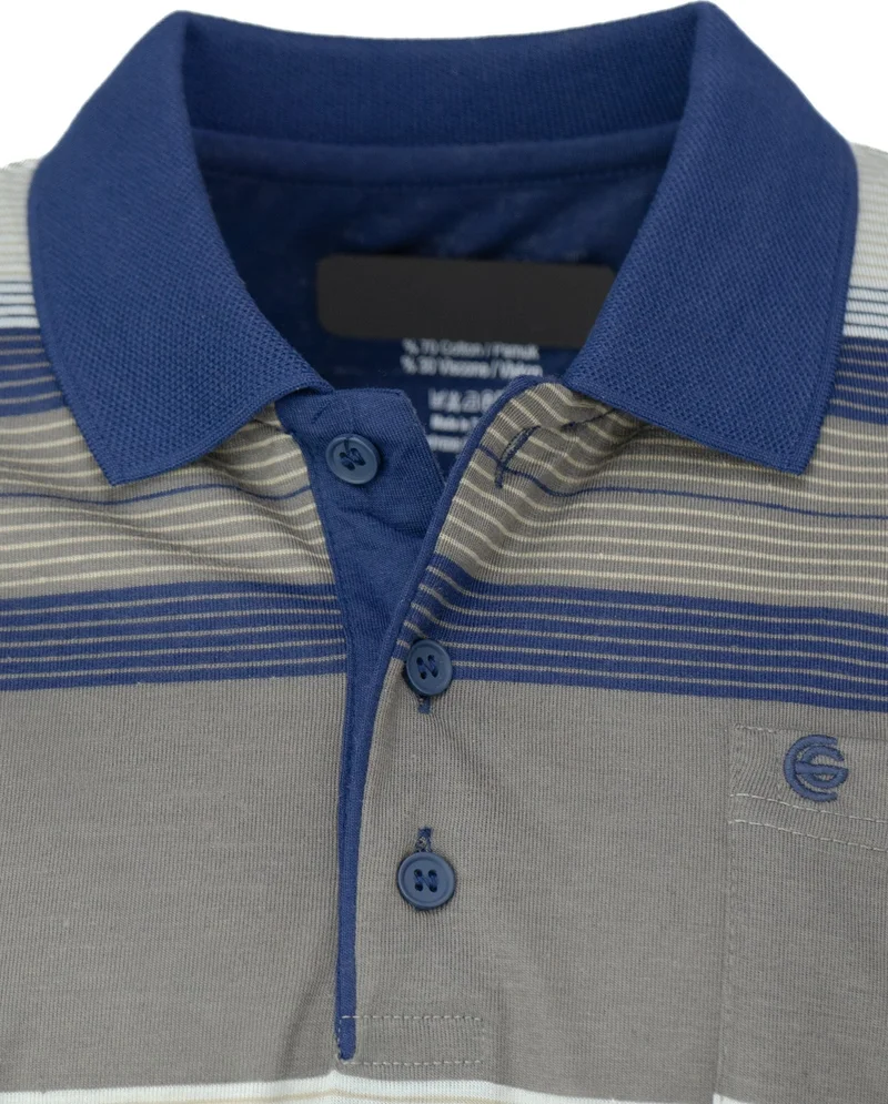اوبلاند Men's Cotton Ring Fabric T-Shirt Polo Collar Pocket Short Sleeve Stylish Stripe Patterned Full Pattern