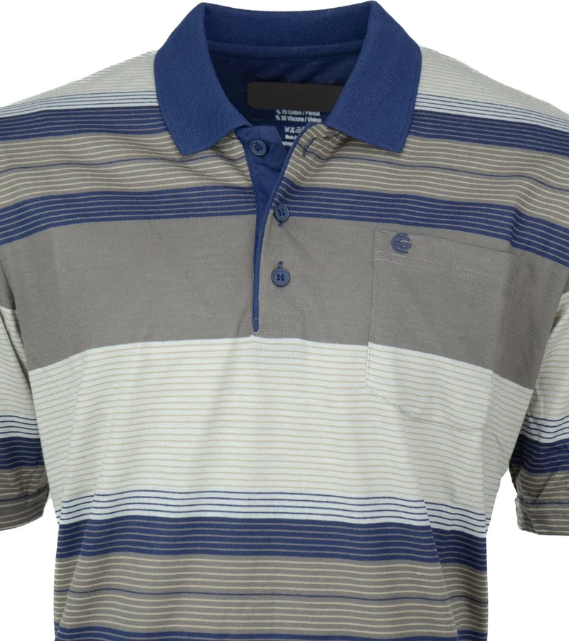 اوبلاند Men's Cotton Ring Fabric T-Shirt Polo Collar Pocket Short Sleeve Stylish Stripe Patterned Full Pattern
