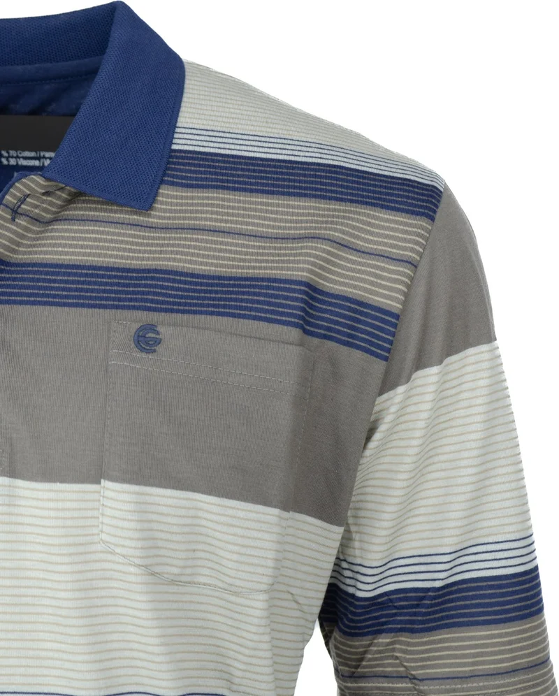 اوبلاند Men's Cotton Ring Fabric T-Shirt Polo Collar Pocket Short Sleeve Stylish Stripe Patterned Full Pattern