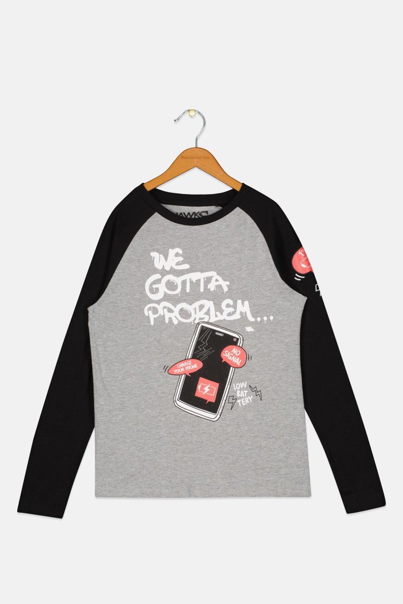 Hawk Kids Boy Crew Neck Long Sleeve Graphic Print T-Shirt, Multicolor - Image 2