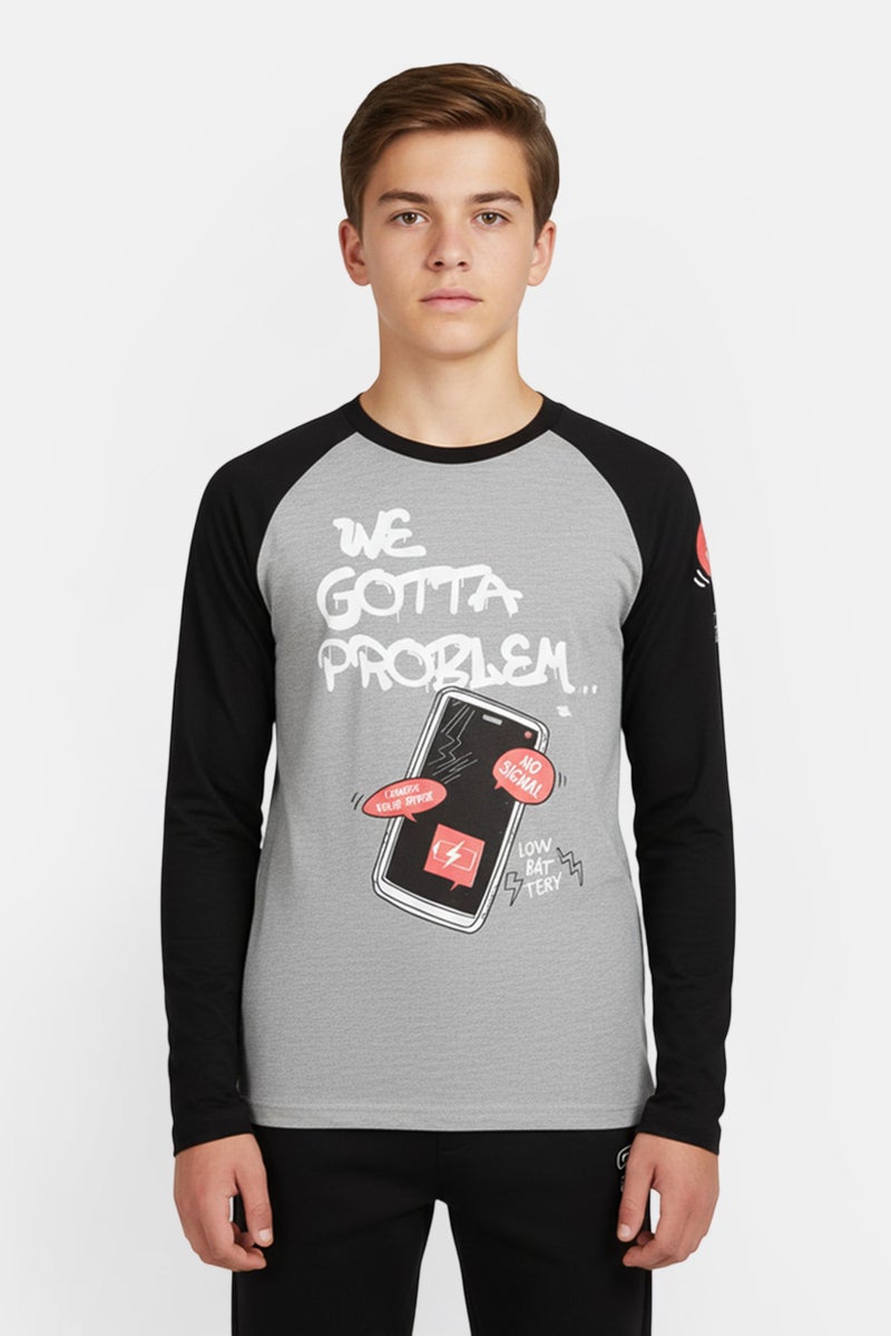 Hawk Kids Boy Crew Neck Long Sleeve Graphic Print T-Shirt, Multicolor - Image 1