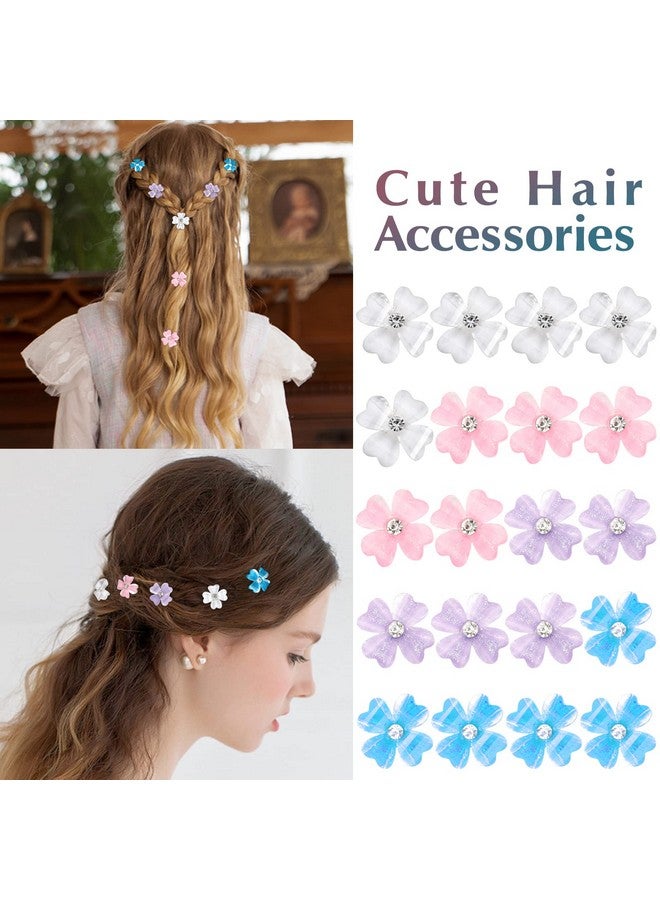 YISSION 20Pcs Mini Flower Hair Clips With Rhinestone Cute Hair Pins Decorative Hair Clips Wedding Hair Barrettes Bridal Hair Accessories For Girls Women 4 Colors - Image 3